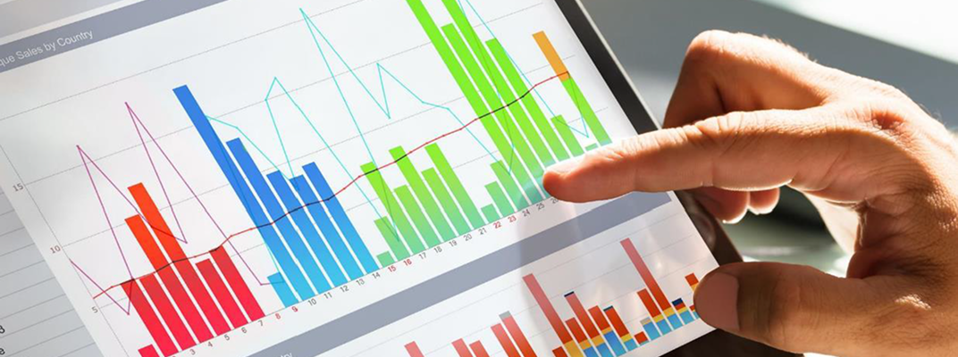 A hand operating a tablet displaying a graph, suggesting electronic data analysis and disclosure