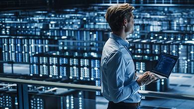 Engineers checking servers in a data center