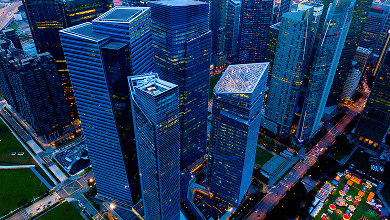 Overhead view of modern skyscrapers