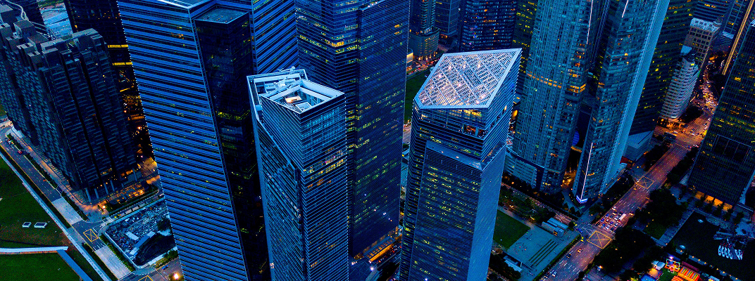 Overhead view of modern skyscrapers