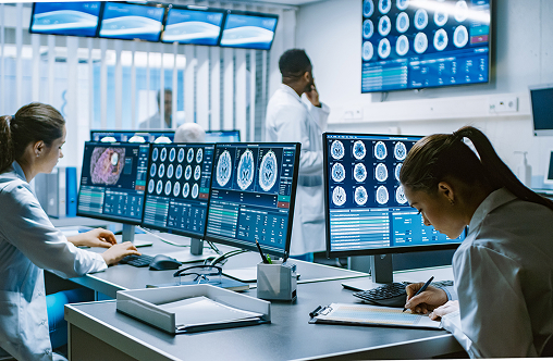 Engineers working in the data center