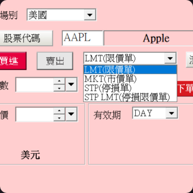 支援 IB 多種訂單類型